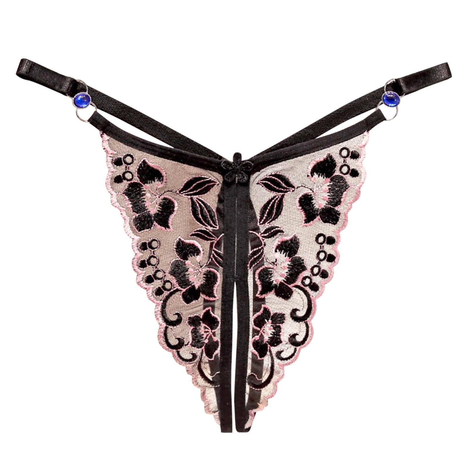 Women's Embroidered G String Underwear Sexy with Belt Thongs Breathable