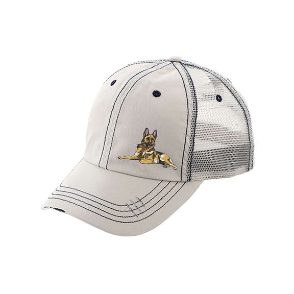 Women's Embroidered German Shepherd Laying Down Dog Breed Distressed Hat, Putty