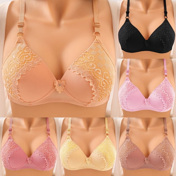 Women's Embroidered Glossy Bra Comfortable Breathable Underwear Wireless No Underwire Seamless Soft Support Daily Bra for Women | TruBelle,Purple 34