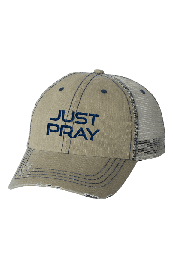 Women's Embroidered Just Pray Distressed Baseball Cap, Tan