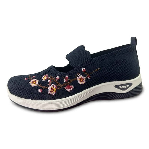 Women's Embroidered Mesh Casual Flat Shoes Breathable Comfortable On Loafers Lightweight Walking Shoes for Spring Summer