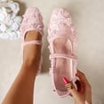 thumbnail image 1 of Women's Embroidered Mesh Flats Summer 2026 Elastic Strap Sheer Square Toe Lightweight Breathable Soft Sole Slip-On Casual Versatile Ballet Flats Pink 9.5, 1 of 9