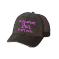 thumbnail image 1 of Women's Embroidered Quarantine Hair Don't Care Distressed Baseball Cap, Brown/Pink Embroidery, 1 of 4