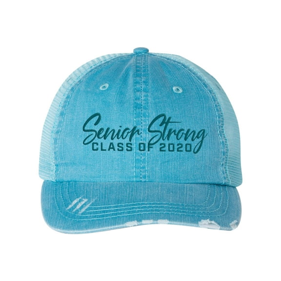 Women's Embroidered Senior Strong Class of 2020 Distressed Baseball Cap, Aqua