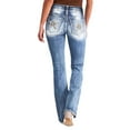 thumbnail image 1 of Women's Embroidered Straight Leg Flare Jeans Slim Fit, Elastic Long Pants Stylish Embroidery Flattering Micro Flare Comfortable Stretch Fabric Multiple Sizes, 1 of 8