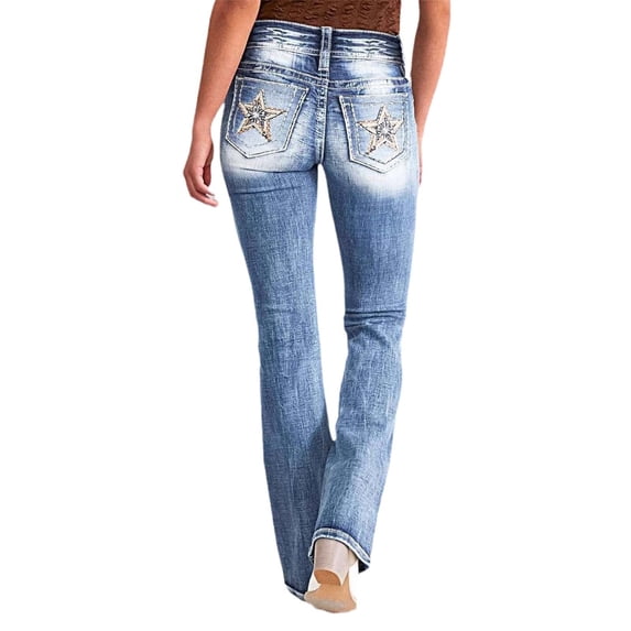 Women's Embroidered Straight Leg Flare Jeans Slim Fit, Elastic Long Pants Stylish Embroidery Flattering Micro Flare Comfortable Stretch Fabric Multiple Sizes