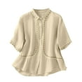 thumbnail image 1 of Women's Embroidered Tops Button down Short Sleeve Shirts Causal Summer Solid Color Blouses Floral Loose Soft Tees (M, Khaki), 1 of 7
