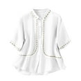 thumbnail image 1 of Women's Embroidered Tops Button down Short Sleeve Shirts Causal Summer Solid Color Blouses Floral Loose Soft Tees (XL, White), 1 of 7
