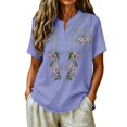 thumbnail image 1 of Women's Embroidered Tops Floral Tunic V Neck Short Sleeve T Shirt Summer Casual Tops Peasant Tunic Loose Blouse QURATI, 1 of 6