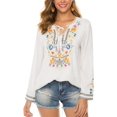 thumbnail image 1 of Women's Embroidered Tops Mexican Shirt V Neck Summer Casual Tops Peasant Tunic Loose Blouse, 1 of 6