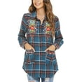 thumbnail image 1 of Women's Embroidered Tops Mexican Shirt V Neck Summer Casual Tops Peasant Tunic Loose Blouse, 1 of 6