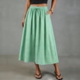 thumbnail image 1 of Women's Embroidery Cotton Linen Midi Skirts A Line Flowy Swing Elastic Waist Bohemian Skirt Casual Beach Party Skirt Green XL, 1 of 7
