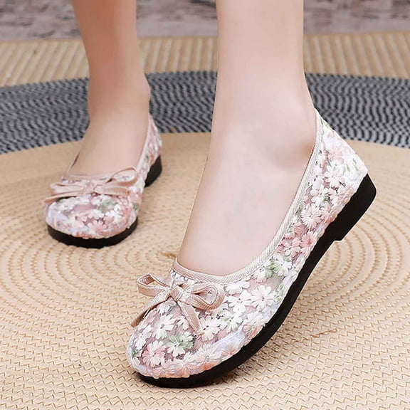 Women's Embroidery Lace Mesh Flats, Elegant Round Toe Flat Shoes Fashionable Lightweight Breathable Shoes