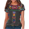 thumbnail image 1 of Women's Embroidery Mexican Shirt Short Sleeve Tshirt Boho Tops Tunic Fashion Causal Crew Neck Summer Blouses, 1 of 5