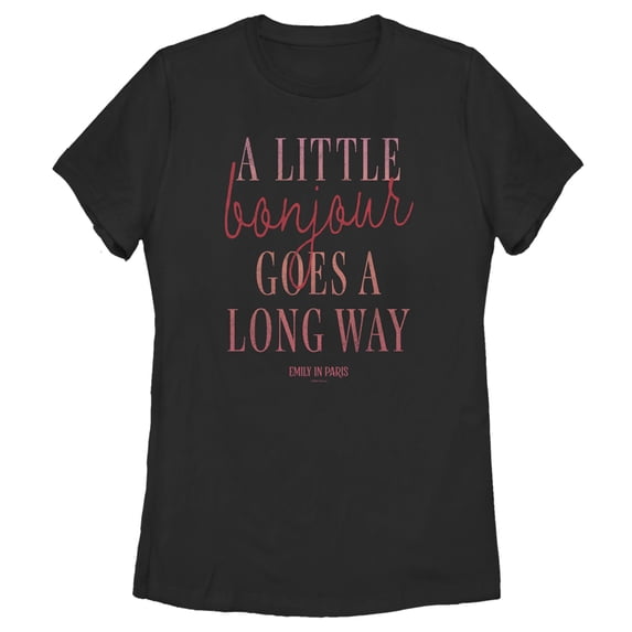 Women's Emily in Paris A Little Bonjour Goes a Long Way Graphic Tee Black Small