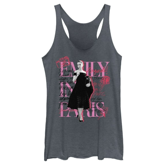 Women's Emily in Paris Doodle Photo Racerback Tank Top Navy Blue Heather Large
