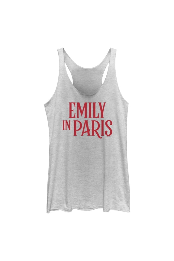 Women's Emily in Paris Red Logo Racerback Tank Top White Heather Large