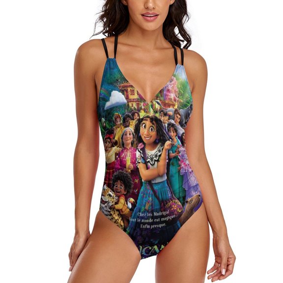 Women's En-cant Swimsuit One Piece Bathing Suit V Neck Tummy Control Sports Beach Swimwear