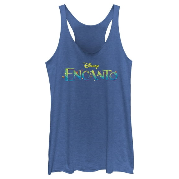 Women's Encanto Colorful Logo Racerback Tank Top Royal Blue Heather Small