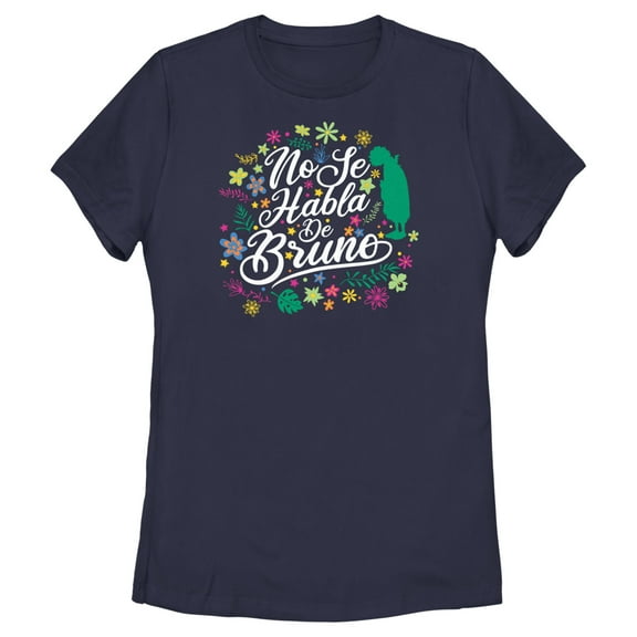 Women's Encanto No Se Habla De Bruno Tropical Leaves Graphic Tee Navy Blue Medium