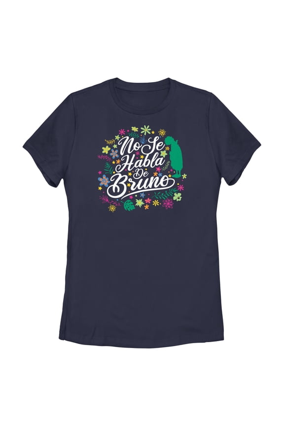 Women's Encanto No Se Habla De Bruno Tropical Leaves Graphic Tee Navy Blue Small