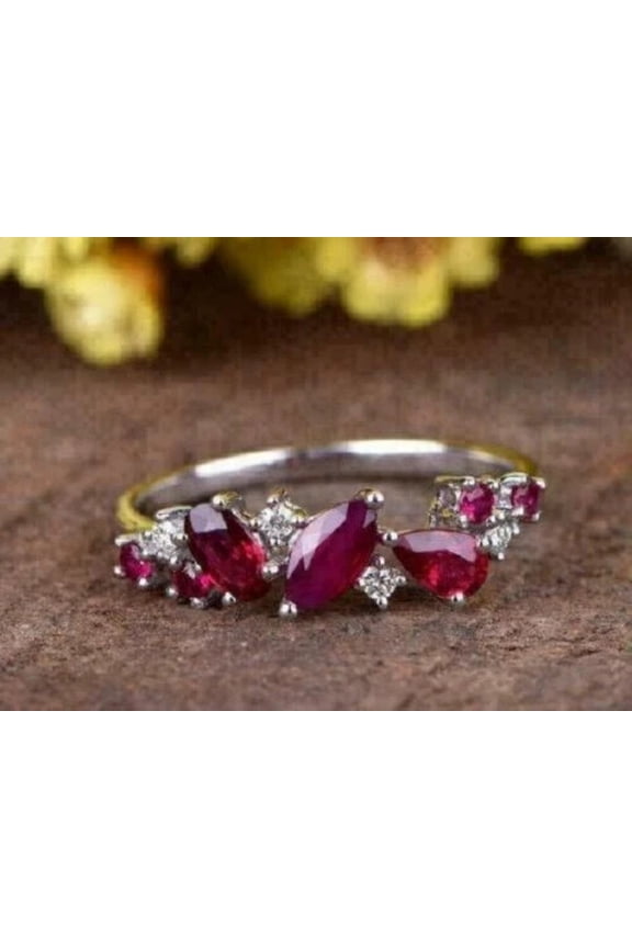 Women's Engagement Gift Ring Red Ruby 2Ct Marquise Cut Simulated 14K White Gold Plated