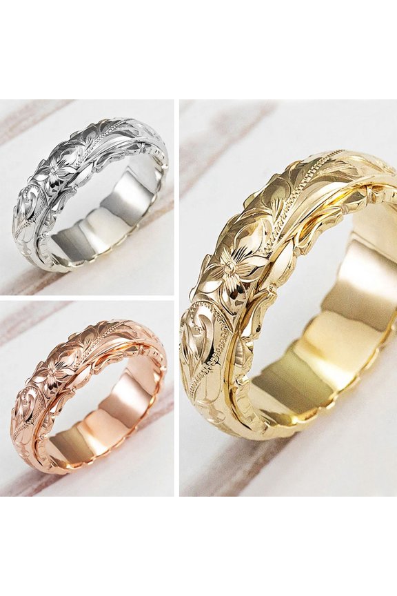 New Women's Engraved Plumeria Flower Ring