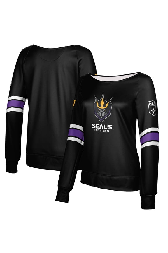 Women's Epoch Lacrosse Black San Diego Seals Boat Neck Pullover Sweatshirt