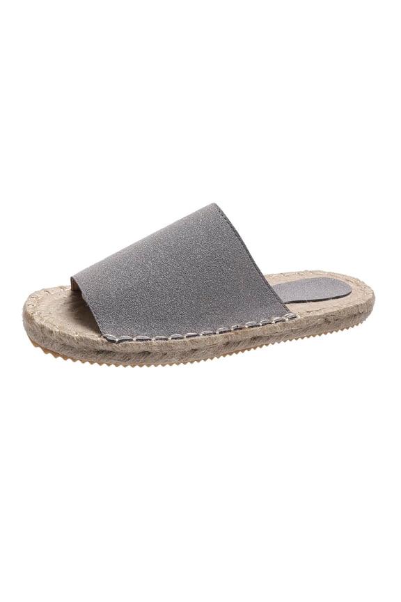 Women's Espadrille Slides Summer Open Toe Slip On Flat Sandals Wedge Beach Shoes Comfortable Lightweight Breathable Outdoor Walking Gray 37