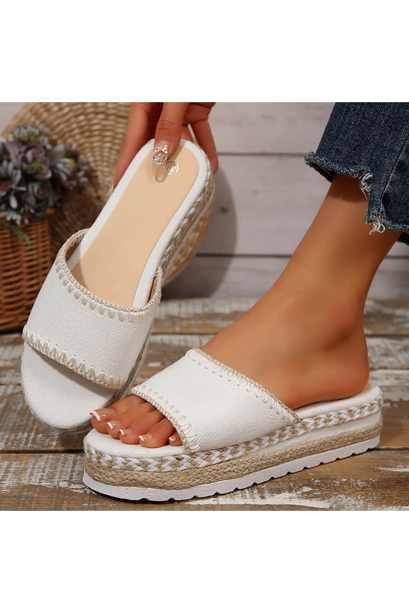 Women's Espadrille Wedge Sandals, Comfortable Woven Jute Sole Open Toe Mule, Casual Slip on Platform Shoes for Leisure, Outdoor, Summer Wear