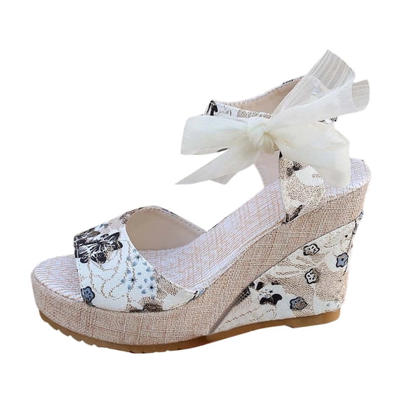 Women's Espadrille Wedge Sandals – Open Toe Ankle Strap Platform 4 Inchs High Heels Summer Dress Shoes