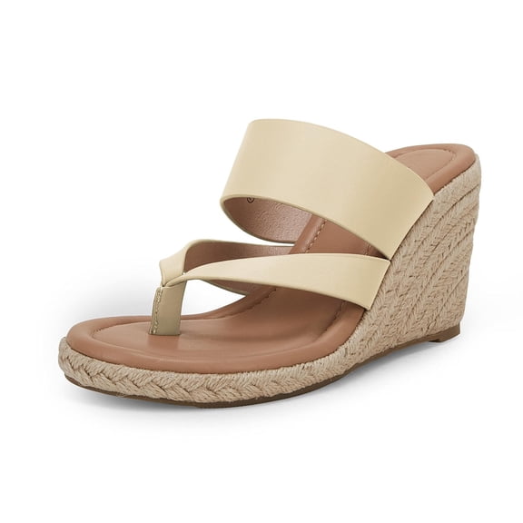 Women's Espadrille Wedge Sandals Platform Thong Leather Strap Slides Backless Slip On Summer Casual Flip Flops
