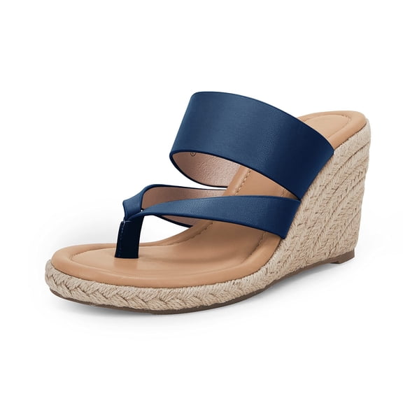 Women's Espadrille Wedge Sandals Platform Thong Leather Strap Slides Backless Slip On Summer Casual Flip Flops
