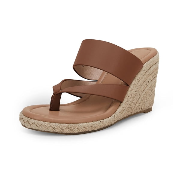 Women's Espadrille Wedge Sandals Platform Thong Leather Strap Slides Backless Slip On Summer Casual Flip Flops