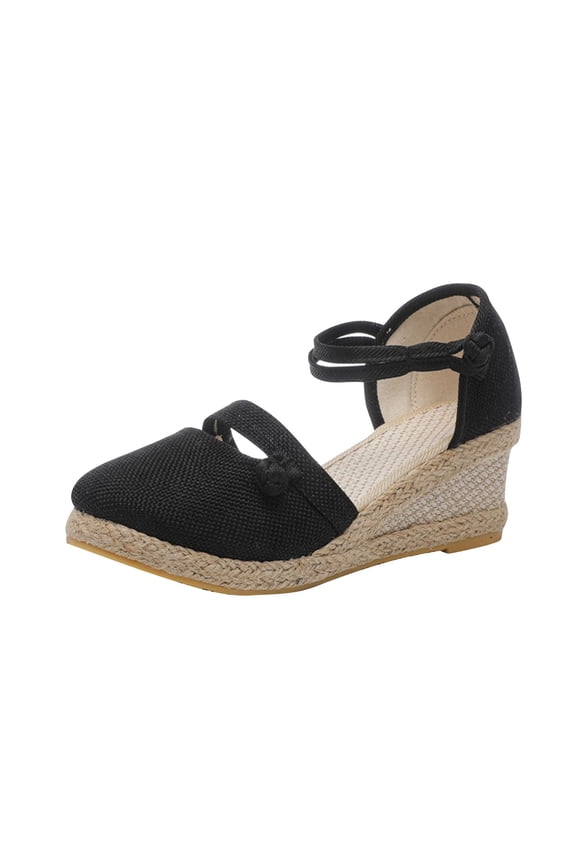 Women's Espadrille Wedge Sandals Summer Ankle Strap Wedge Heel Shoes Comfortable Breathable Beach Wedge Shoes Black 39