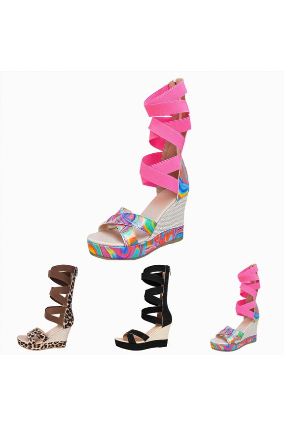 Women's Espadrilles Platform Sandals Lace up Open Toe Wedge Heels Comfortable Bow Strappy Gladiator Summer Party Shoes Pink Size 9.5