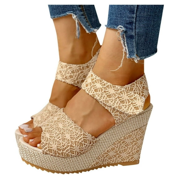 Women's Espadrilles Platform Sandals Wedge Ankle Strap Open Toe Sandals Summer Floral Elegant Slingback High Heel Beach Sandals