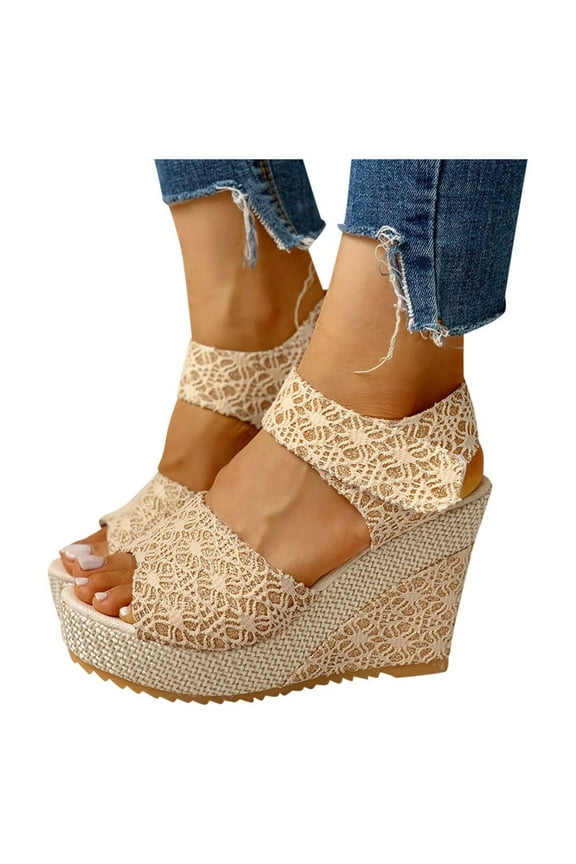 Women's Espadrilles Platform Sandals Wedge Ankle Strap Open Toe Sandals Summer Floral Elegant Slingback High Heel Beach Sandals