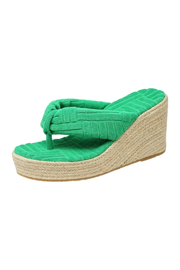 Women's Espadrilles Wedge Flip Flops Comfortable Terry Cloth Platform Sandals Non Slip Dressy Slides Green Size 9