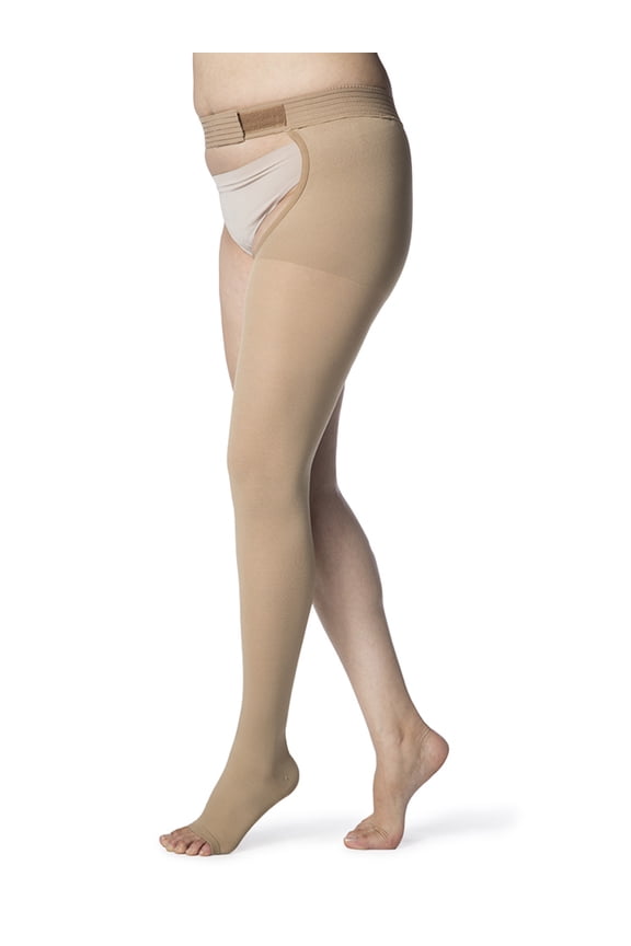 Women's Essential Opaque Thigh-High with Grip-Top Open-Toe Open Toe Light Beige (Crispa) ML - Medium Long 20-30mmHg
