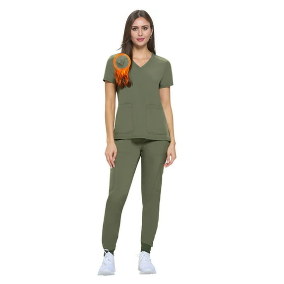 Women's Essential Scrub Set Cool Stretch Jogger Scrub Top and Pant (3X-Large, Olive)