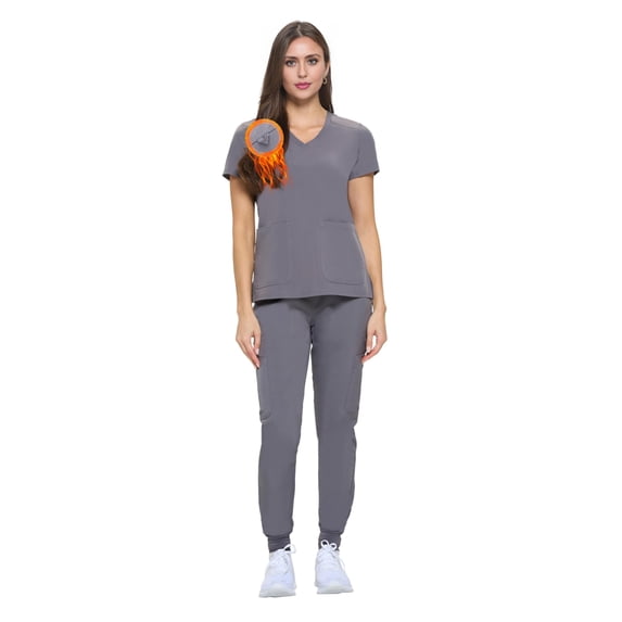 Women's Essential Scrub Set Cool Stretch Jogger Scrub Top and Pant (4X-Large, Charcoal)