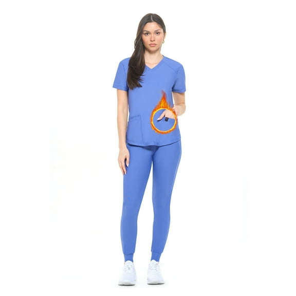 Women's Essential Scrub Set Cool Stretch Jogger Scrub Top and Pant (Large, Ceil Blue)