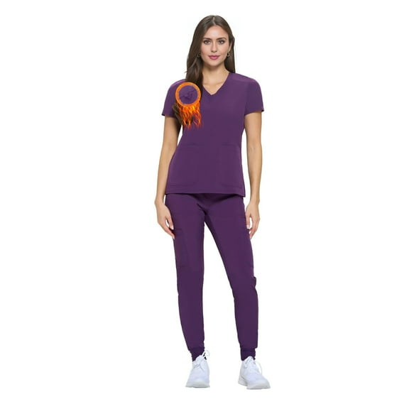 Women's Essential Scrub Set Cool Stretch Jogger Scrub Top and Pant (X-Large, Eggplant)