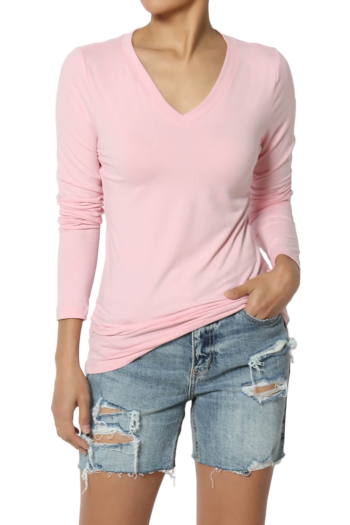 TheMogan Women's Essential Long Sleeve V-Neck Basic Tee Soft