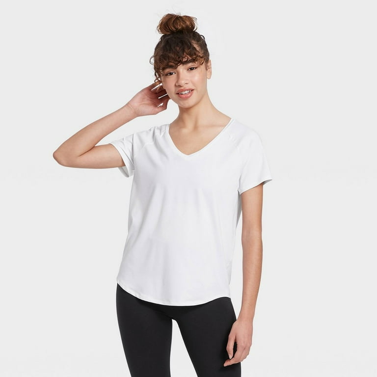 Women's Essential V-Neck Short Sleeve T-Shirt - All in Motion White S 