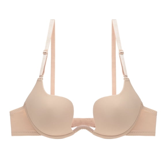 Women's Essentials Deep U Multi-Way Push Up Convertible Low Cut Plunge Bra(Beige,32C)