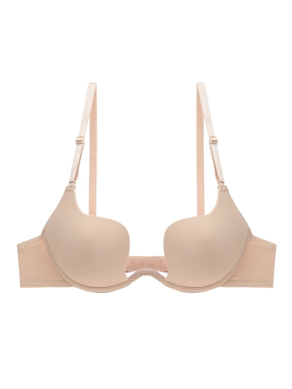 Women's Essentials Deep U Multi-Way Push Up Convertible Low Cut Plunge Bra(Beige,32D)