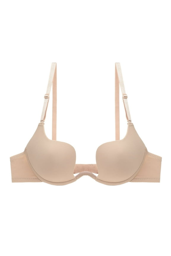 Women's Essentials Deep U Multi-Way Push Up Convertible Low Cut Plunge Bra(Beige,32D)