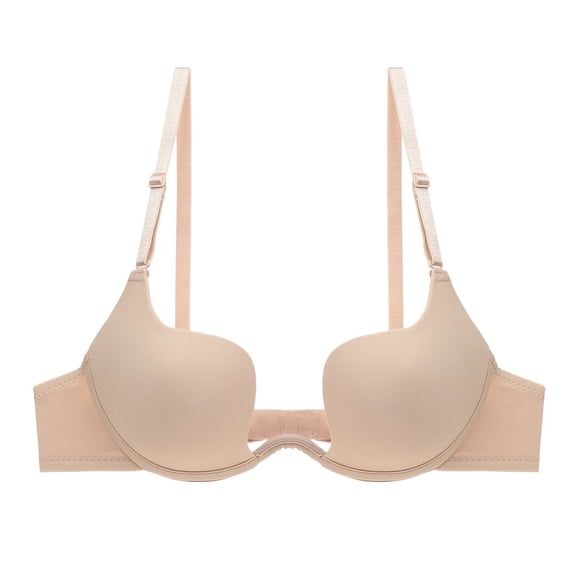 Women's Essentials Deep U Multi-Way Push Up Convertible Low Cut Plunge Bra(Beige,34B)